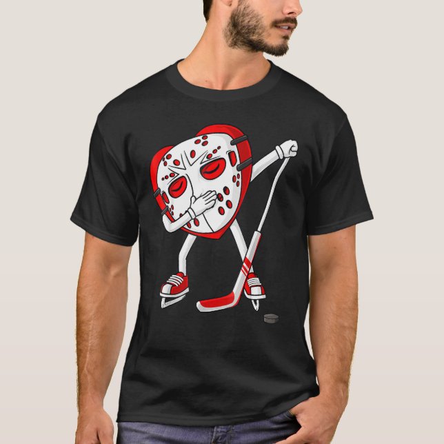 Valentines Day Dabbing Heart Hockey Stick Puck Boy T-Shirt (Front)