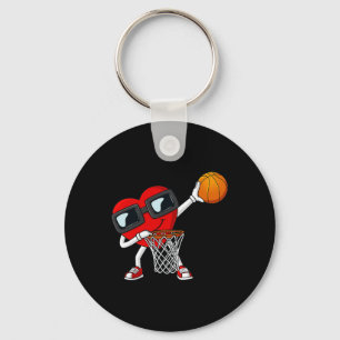 Valentines Day Dabbing Heart Holding A Basketball Key Ring