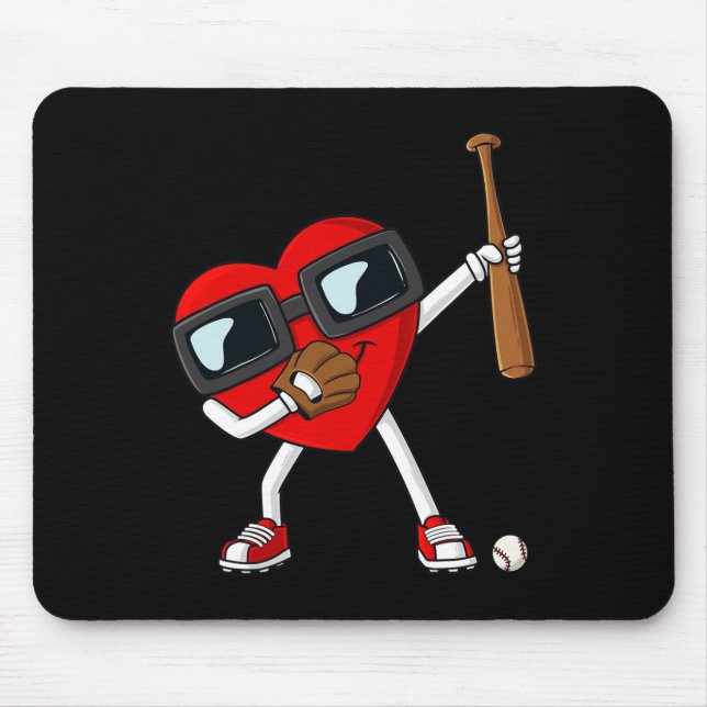 Valentines Day Dabbing Heart With Baseball Bat Boy Mouse Pad (Front)