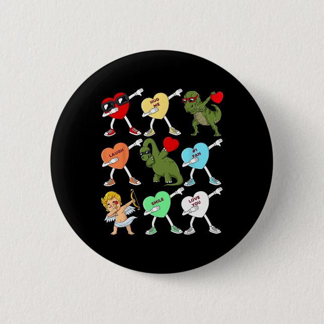 Valentines Day Dabbing Hearts Cupid T Rex Dino Dab 6 Cm Round Badge (Front)
