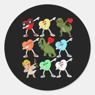 Valentines Day Dabbing Hearts Cupid T Rex Dino Dab Classic Round Sticker