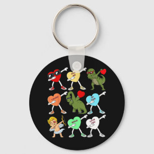Valentines Day Dabbing Hearts Cupid T Rex Dino Dab Key Ring
