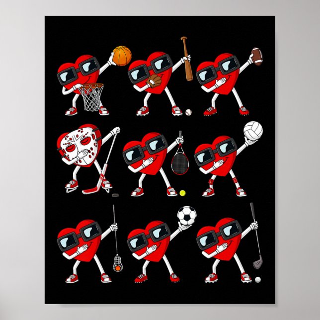 Valentines Day Dabbing Hearts Sports Player Dab Bo Poster (Front)