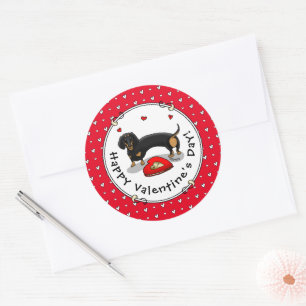 Valentine's Day Dachshund (black & tan) - Cute dog Classic Round Sticker