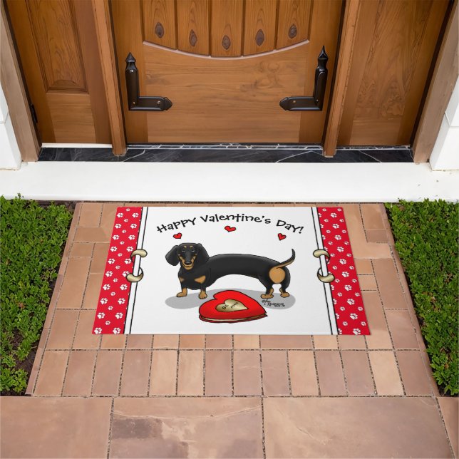 Valentine's Day Dachshund (black & tan) - Cute dog Doormat (Outdoor)