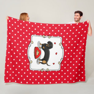 Valentine's Day Dachshund (black & tan) - Cute dog Fleece Blanket
