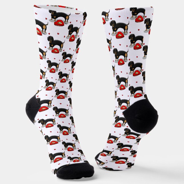 Valentine's Day Dachshund (black & tan) - Cute dog Socks (Angled)