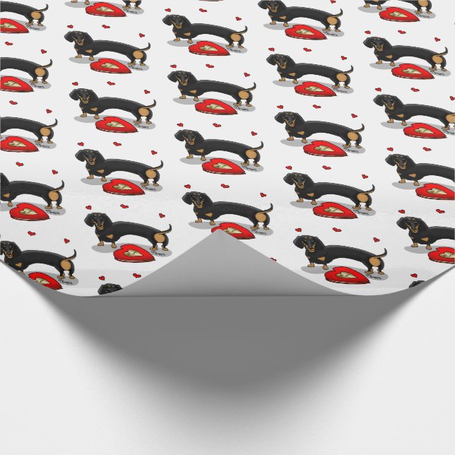 Valentine's Day Dachshund (black & tan) - Cute dog Wrapping Paper (Corner)