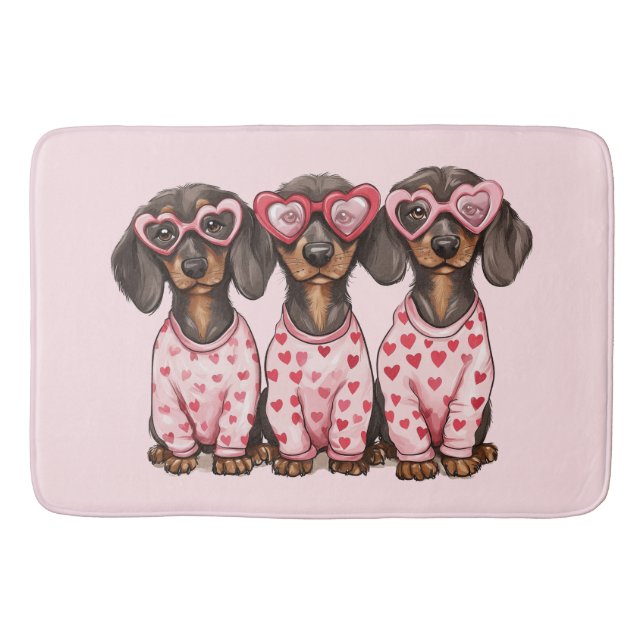 Valentines Day Dachshund Dogs Bath Mat (Front)