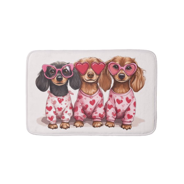 Valentines Day Dachshund Dogs Bath Mat (Front)