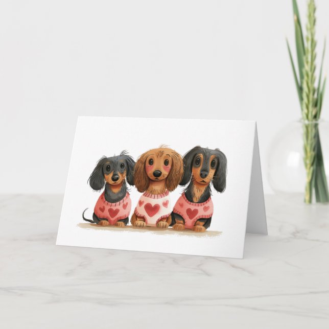 Valentines Day Dachshund Dogs Holiday Card (Front)