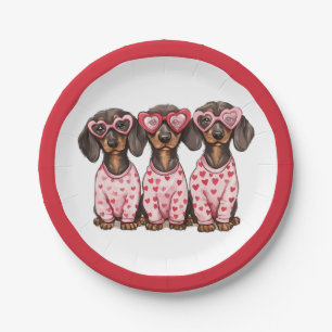 Valentines Day Dachshund Dogs Paper Plate