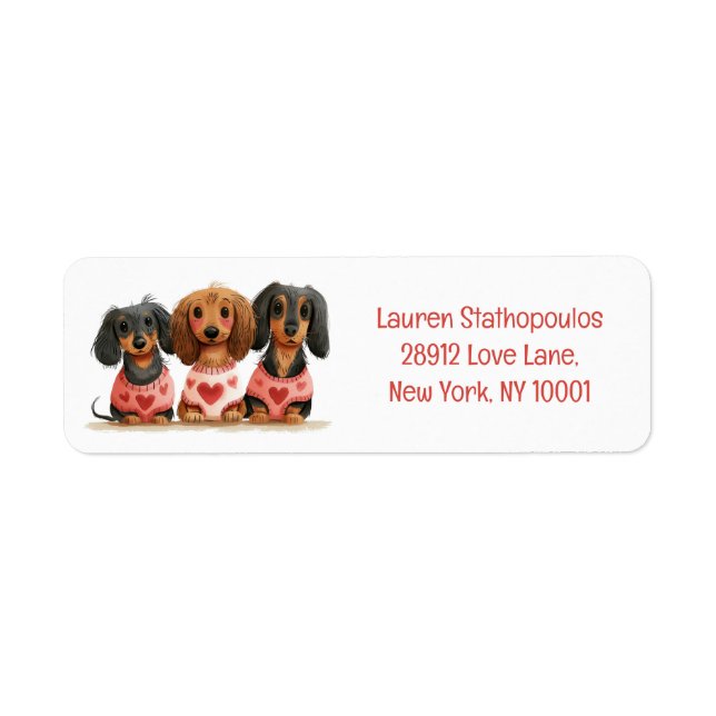 Valentines Day Dachshund Dogs Return Address Label (Front)