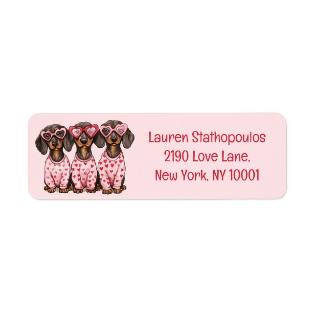 Valentines Day Dachshund Dogs Return Address Label (Front)