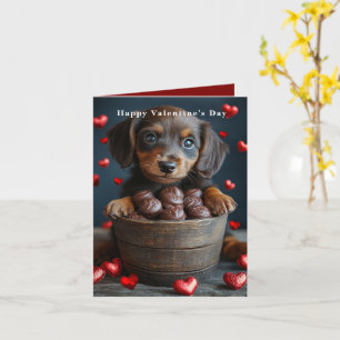 Valentine's Day Dachshund Puppy Red Hearts  Card