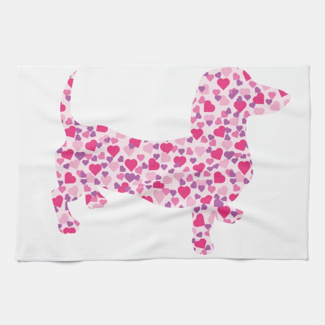 Valentine's Day Dachshund Tea Towel (Horizontal)