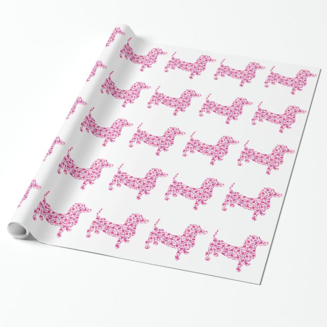Valentine's Day Dachshund Wrapping Paper (Unrolled)