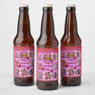 Valentine's Day Dancing Couples "Party Animals" Beer Bottle Label