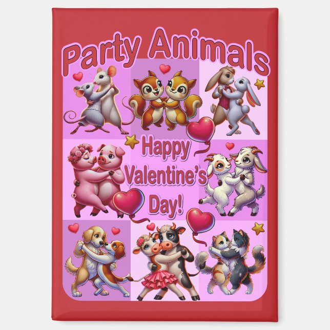 Valentine's Day Dancing Couples "Party Animals" Magnet (Front)