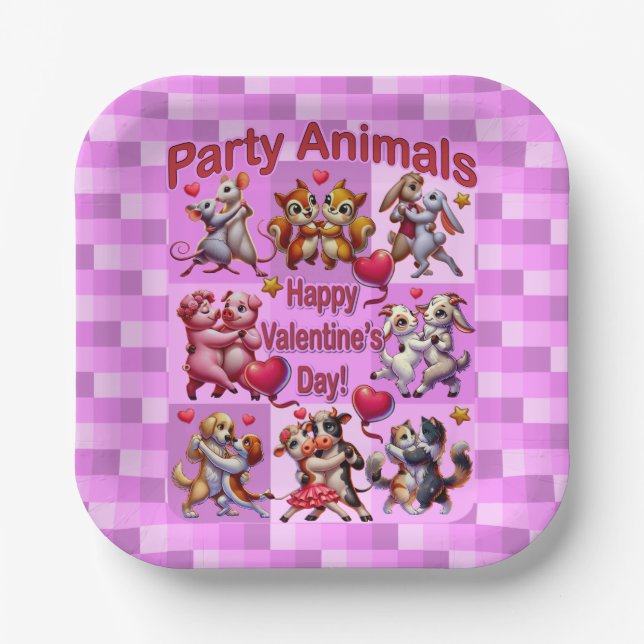 Valentine's Day Dancing Couples "Party Animals" Paper Plate (Front)