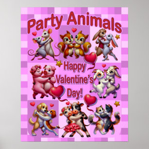 Valentine's Day Dancing Couples "Party Animals" Poster
