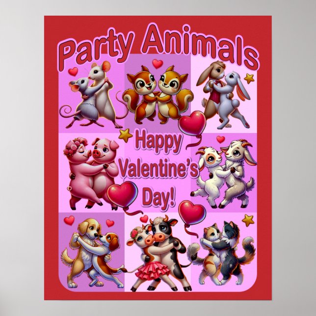Valentine's Day Dancing Couples "Party Animals" Poster (Front)