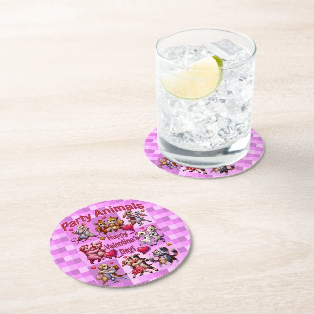 Valentine's Day Dancing Couples "Party Animals" Round Paper Coaster (Insitu)