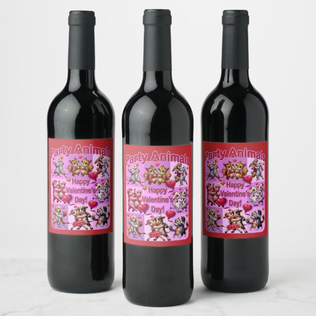 Valentine's Day Dancing Couples "Party Animals" Wine Label (Bottles)