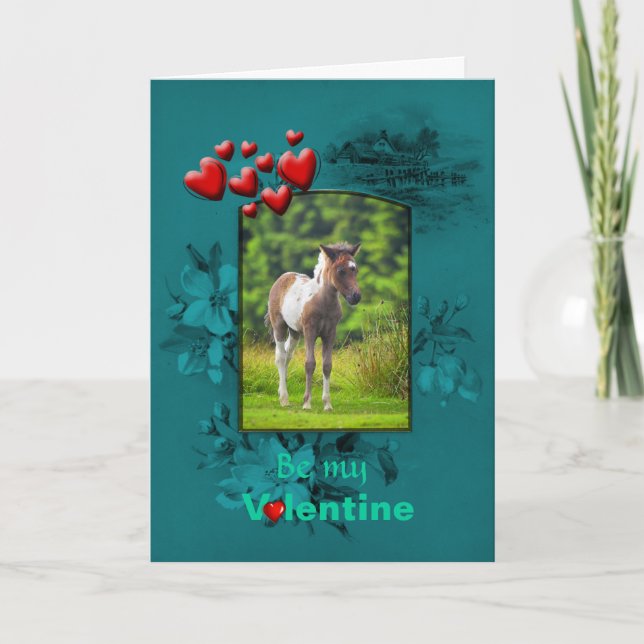 Valentines Day Dartmoor Pony Foal Holiday Card (Front)