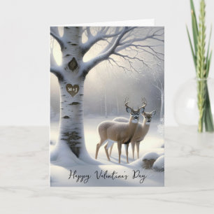 Valentine's Day Deer with Initials on Tree Heart Holiday Card