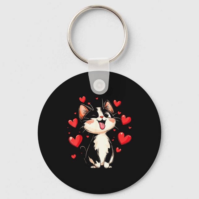 Valentines Day Design With A Cat On It  Key Ring (Front)
