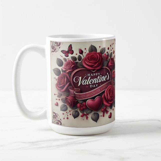 Valentine's Day Design With Roses and Heart  Coffee Mug (Left)
