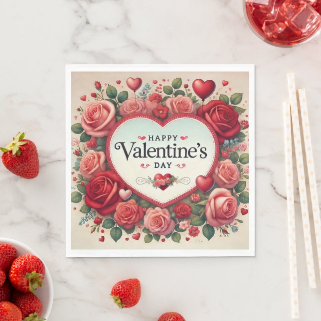Valentine's Day Design with Roses and Hearts Napkin (Insitu)
