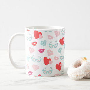 Valentine's Day Diamonds Hearts Kisses Pink Coffee Mug