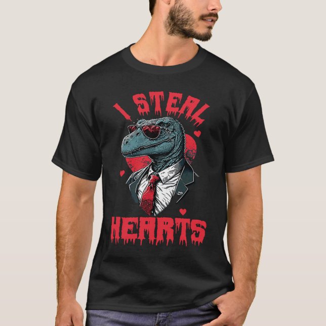Valentine's Day Dinosaur I Steal Hearts Boys Men L T-Shirt (Front)