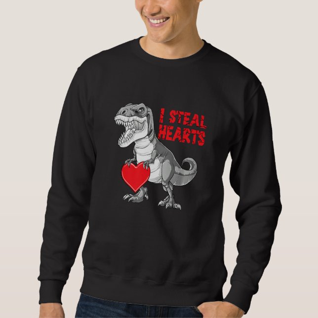 Valentines Day Dinosaur I Steal Hearts Boys Men Lo Sweatshirt (Front)