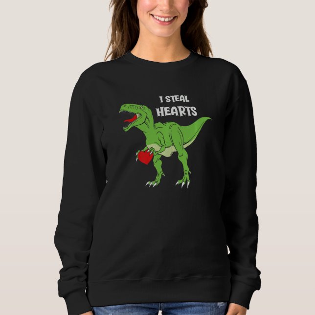 Valentines Day Dinosaur I Steal Hearts Boys Men Lo Sweatshirt (Front)