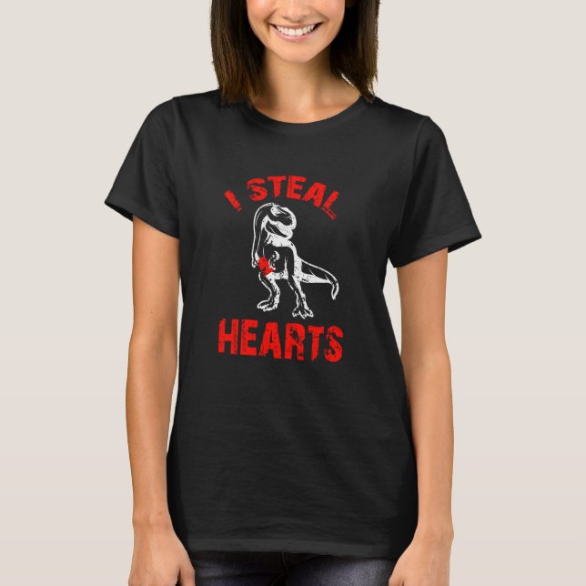 Valentines Day Dinosaur I Steal Hearts Boys Men Lo T-Shirt (Front)