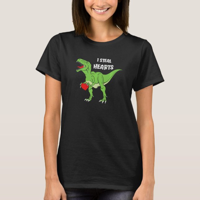 Valentines Day Dinosaur I Steal Hearts Boys Men Lo T-Shirt (Front)