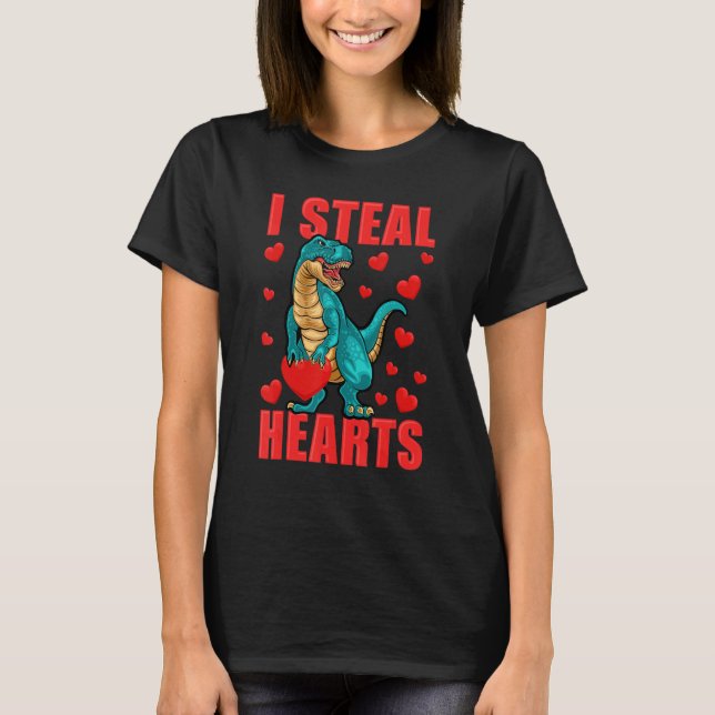 Valentines Day Dinosaur I Steal Hearts Boys Men Lo T-Shirt (Front)