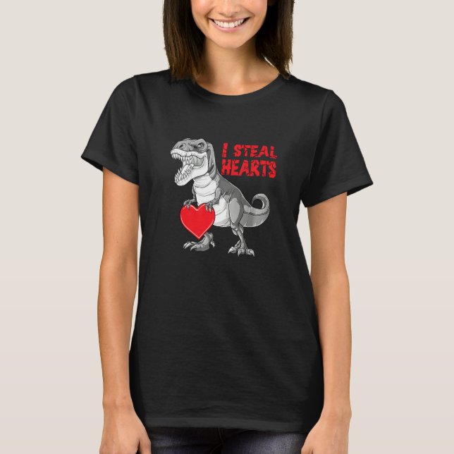 Valentines Day Dinosaur I Steal Hearts Boys Men Lo T-Shirt (Front)