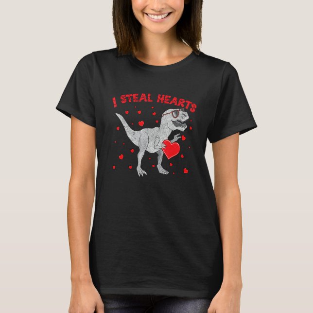 Valentines Day Dinosaur I Steal Hearts Boys Men Lo T-Shirt (Front)