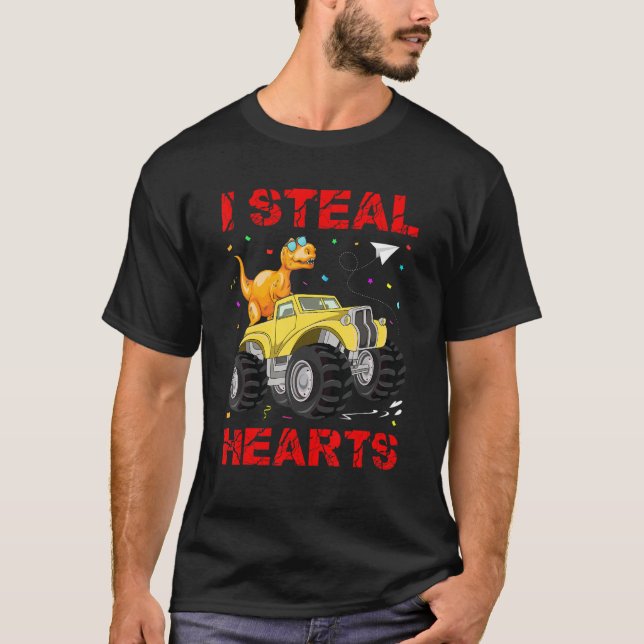 Valentines Day Dinosaur I Steal Hearts Cute Valent T-Shirt (Front)