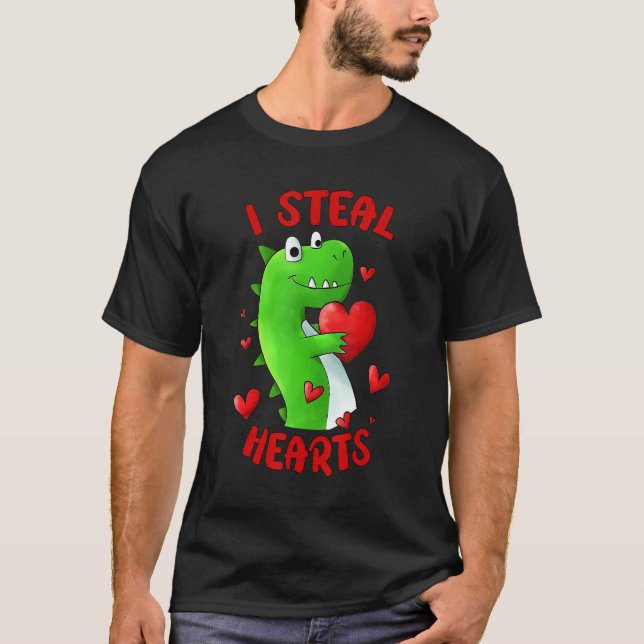 Valentines Day Dinosaur I Steal Hearts Kids Love r T-Shirt (Front)