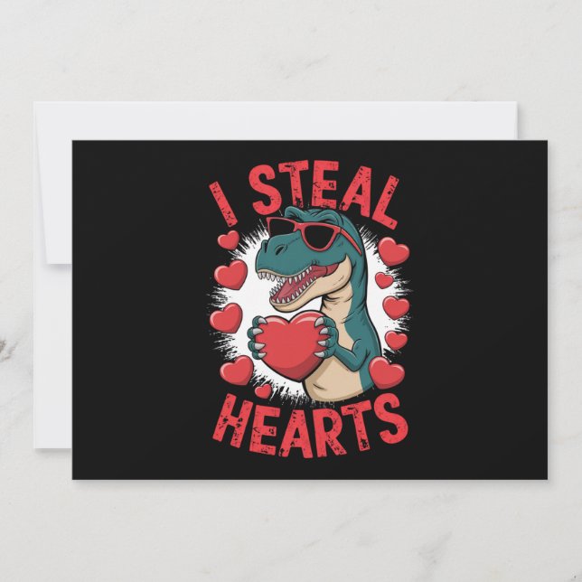Valentines Day Dinosaur I Steal Hearts Love T rex Invitation (Front)