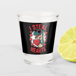 Valentines Day Dinosaur I Steal Hearts Love T rex Shot Glass