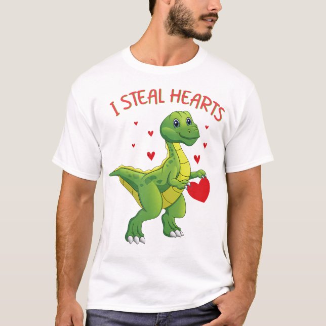 Valentine's Day Dinosaur I Steal Hearts T-rex  T-Shirt (Front)