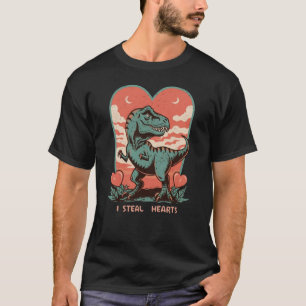 Valentine's Day Dinosaur I Steal Hearts T Rex T-Shirt