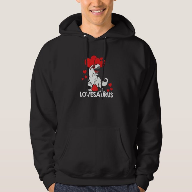 Valentines Day Dinosaur Lovesaurus Hearts Boys Gir Hoodie (Front)