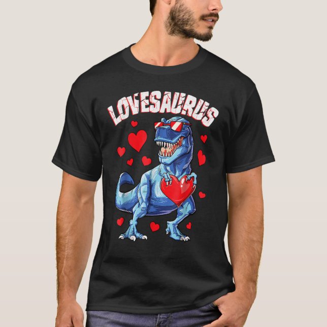 Valentines Day Dinosaur Lovesaurus rex Boys Men Ki T-Shirt (Front)